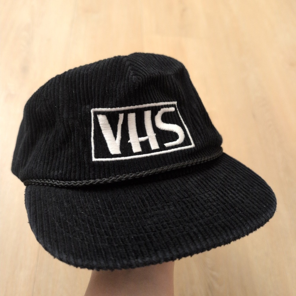 VTG Snag Collective VHS Corduroy Snapback Hat Black Retro Rope Trucker Cap